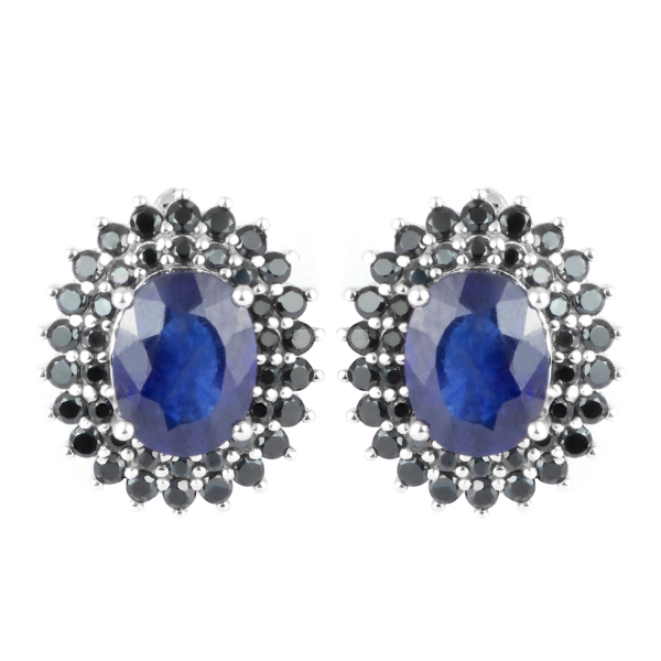 HEATED NATURAL 8X6MM BLUE SAPPHIRE BLACK SPINEL IN STERLING SILVER 925 EARRING